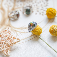 Load image into Gallery viewer, 925 Silver Plated Copper Ring With Opal Stone/Wholesale 925 Sterling Silver Synthetic Opal Ring/Silver Blue Fire Opal Jewelry