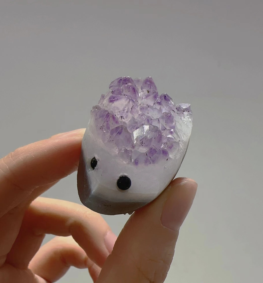 2'' Amethyst Cluster Hedgehog Animal Carving