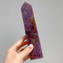 Load image into Gallery viewer, unicorn stone tower with pink tourmaline,lepidolite and smokey quartz
