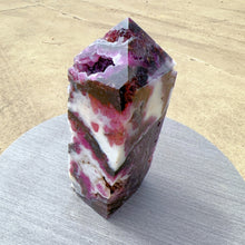 Load image into Gallery viewer, druzy huge pink fluorite with sphalerite tower druzy geode tower fluorite  tower sphalerite crystal
