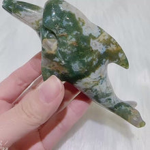 Load and play video in Gallery viewer, druzy moss agate dolphin with nice geode
