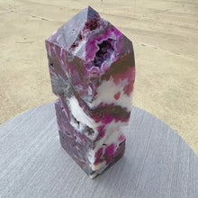 Load and play video in Gallery viewer, druzy huge pink fluorite with sphalerite tower druzy geode tower fluorite  tower sphalerite crystal
