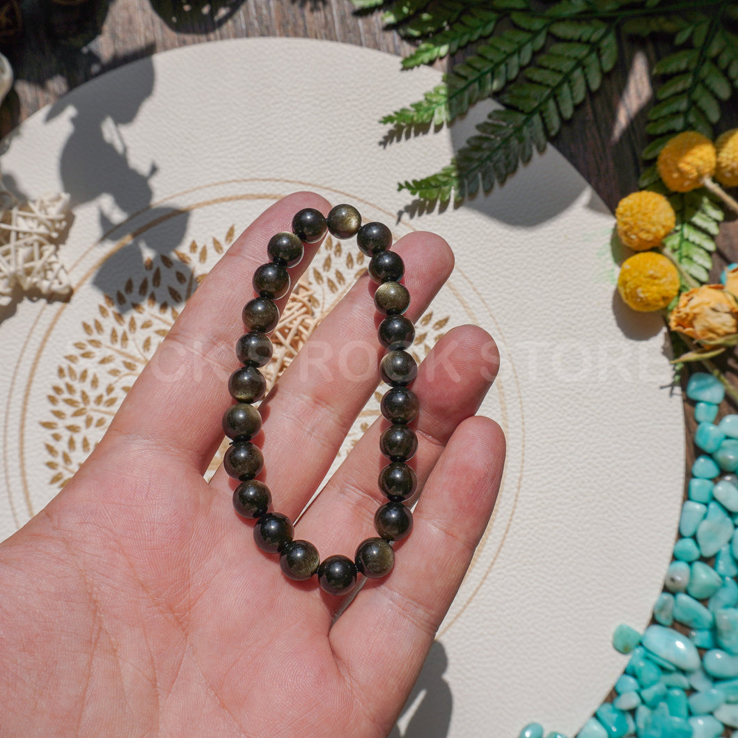 Handmade gold sheen obsidian bracelet Gemstone Bead Bracelet Beads Stretch Bracelet(PCS)