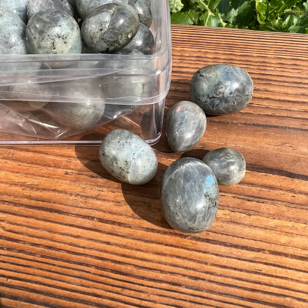 White Labradorite Tumbles with Light Blue Flash